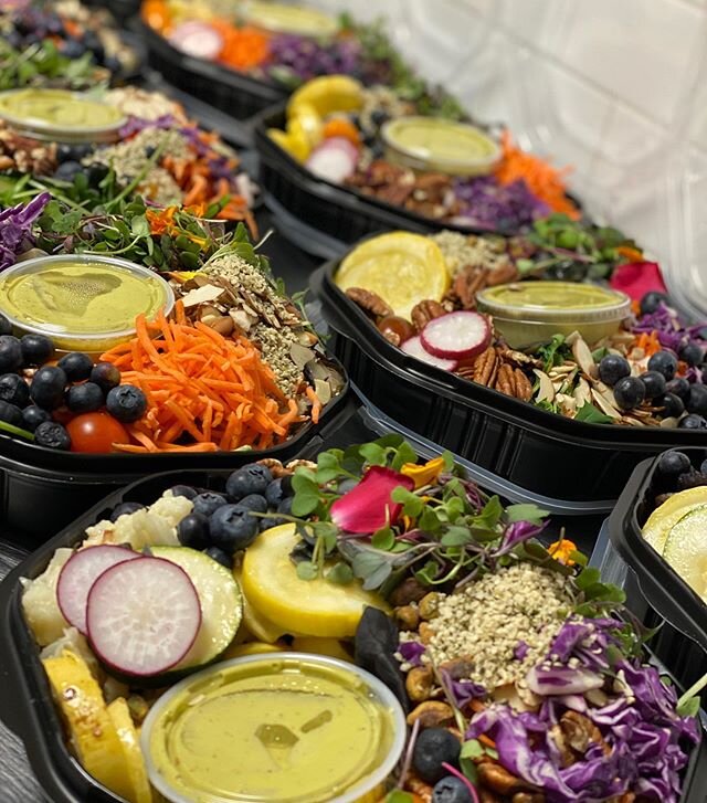 Buddha bowls 🌈 are our vegan salad option and they&rsquo;re loaded with veggies and flavor! Fresh basil and lemon dressing tops it off. Check out our daily menu on our website, on our IG stories, and on Facebook. It changes early and often! #wednesd