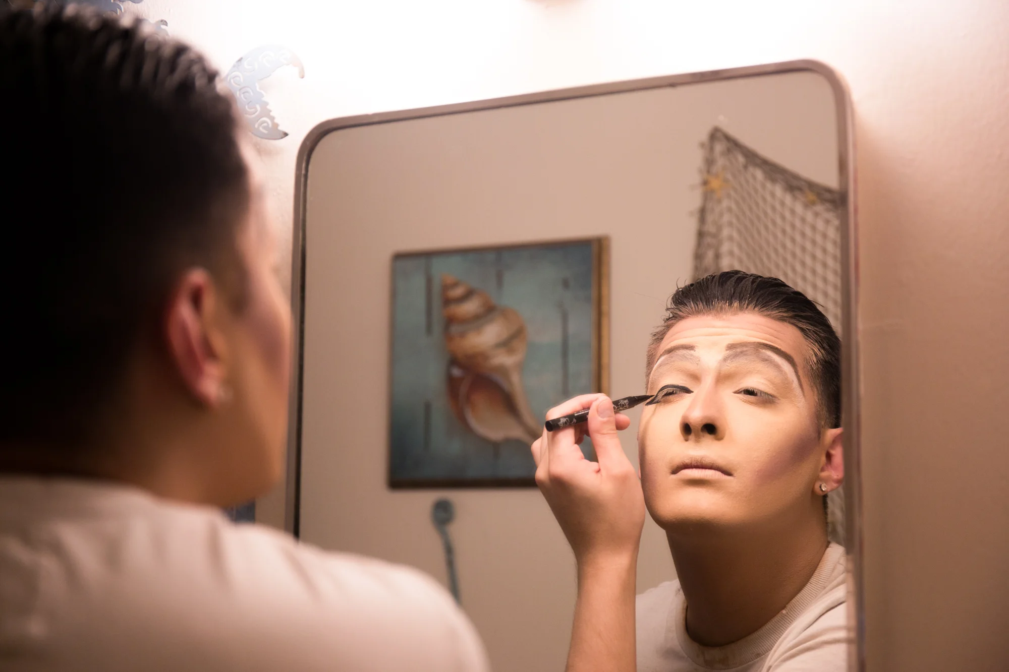  Mark's full transformation into Nicky Serene can take up to two hours, so he starts early on Friday nights to make it to downtown Eugene in time for the Glamazons show. 