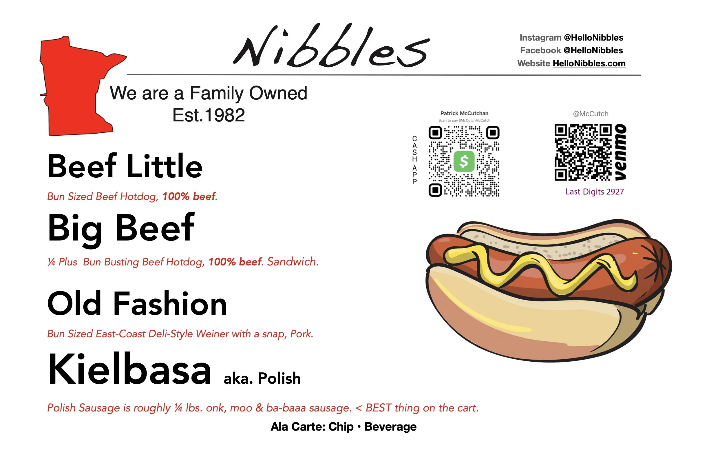 Nibbles Hot Dog Cart Menu Nibbles Nibbles Food Group