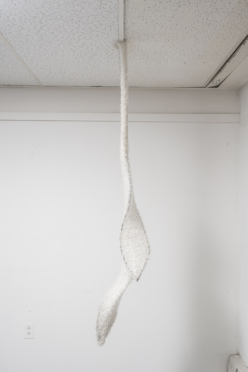 Aftermath F, Eyelash yarn, steel, 64"x11"x10"