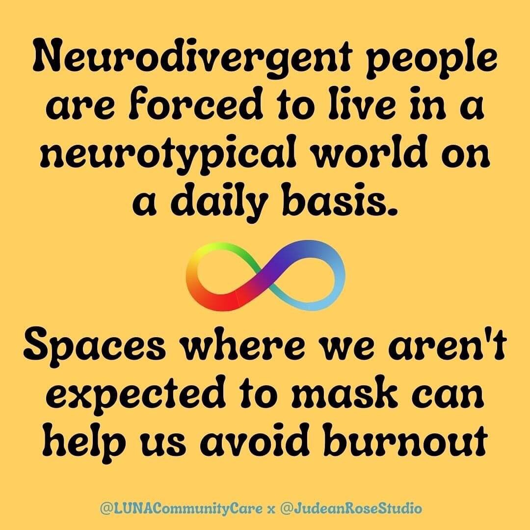 (Reposting to fix an important language mistake between the words neurodiverse and neurodivergent!)

@lunacommunitycare is an amazing space by neurodiverse folks for neurodiverse folks.  Having spaces like this are crucial for living in a world that 