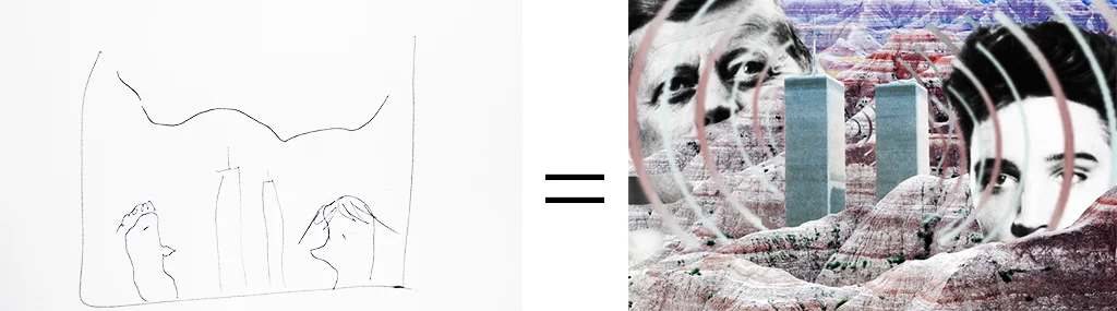 A case study in collaboration. Editor's drawing of the photo illustration he envisioned (left), resulting photo illustration (right)