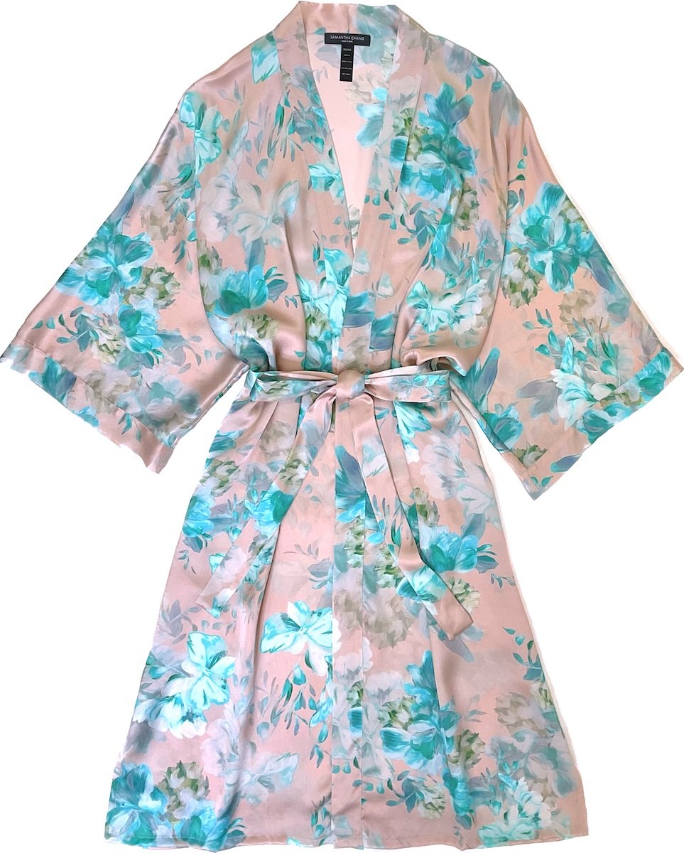 Classic silk short kimono robe