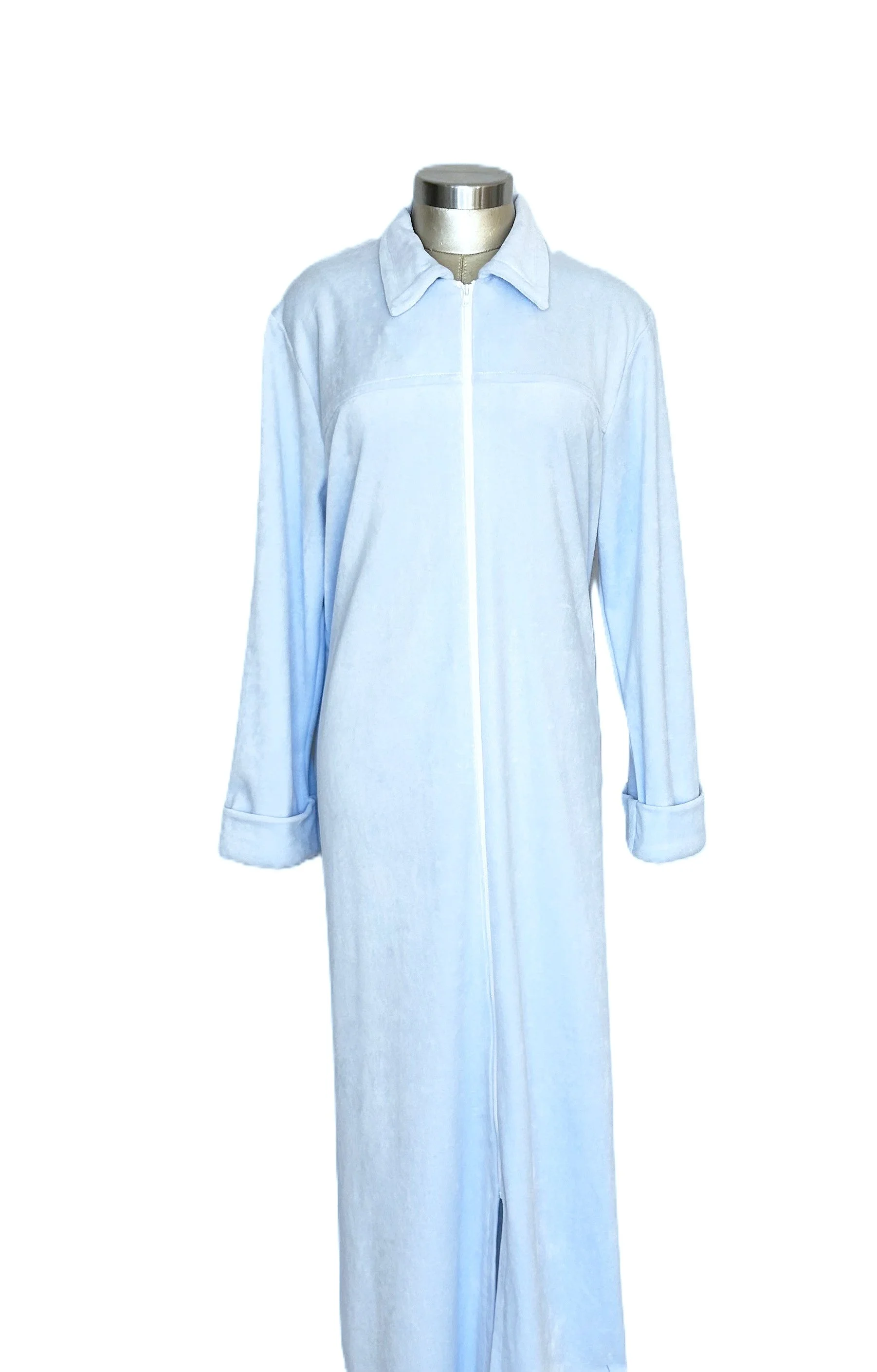 Classic long cotton velour zip front robe