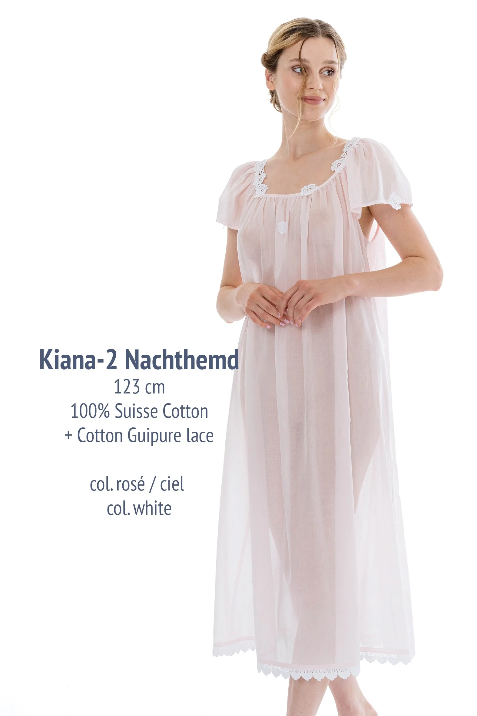 Celestine Swiss cotton long nightgown. In Blue only.