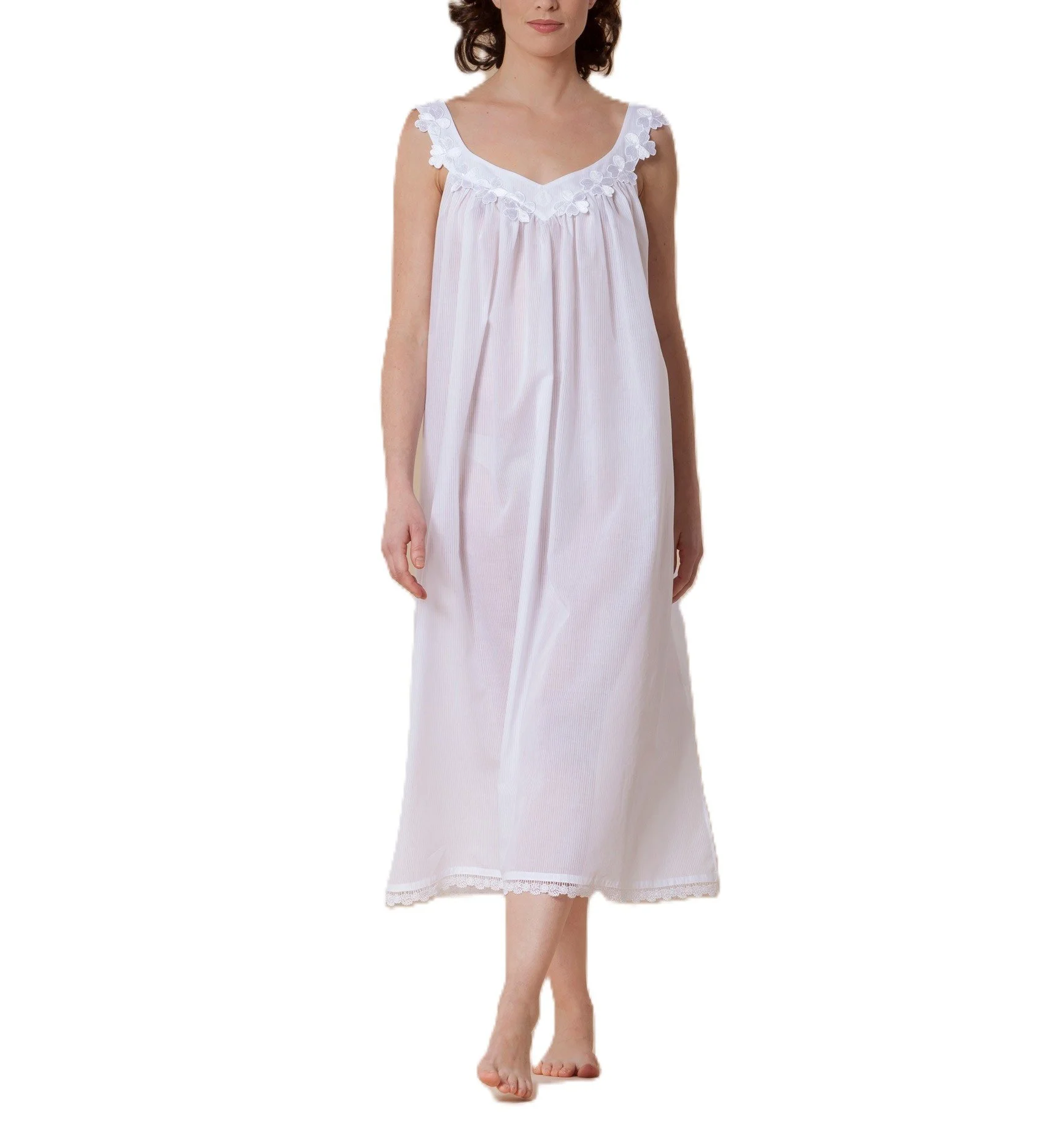 Celestine Swiss cotton shadow stripes long nightgown
