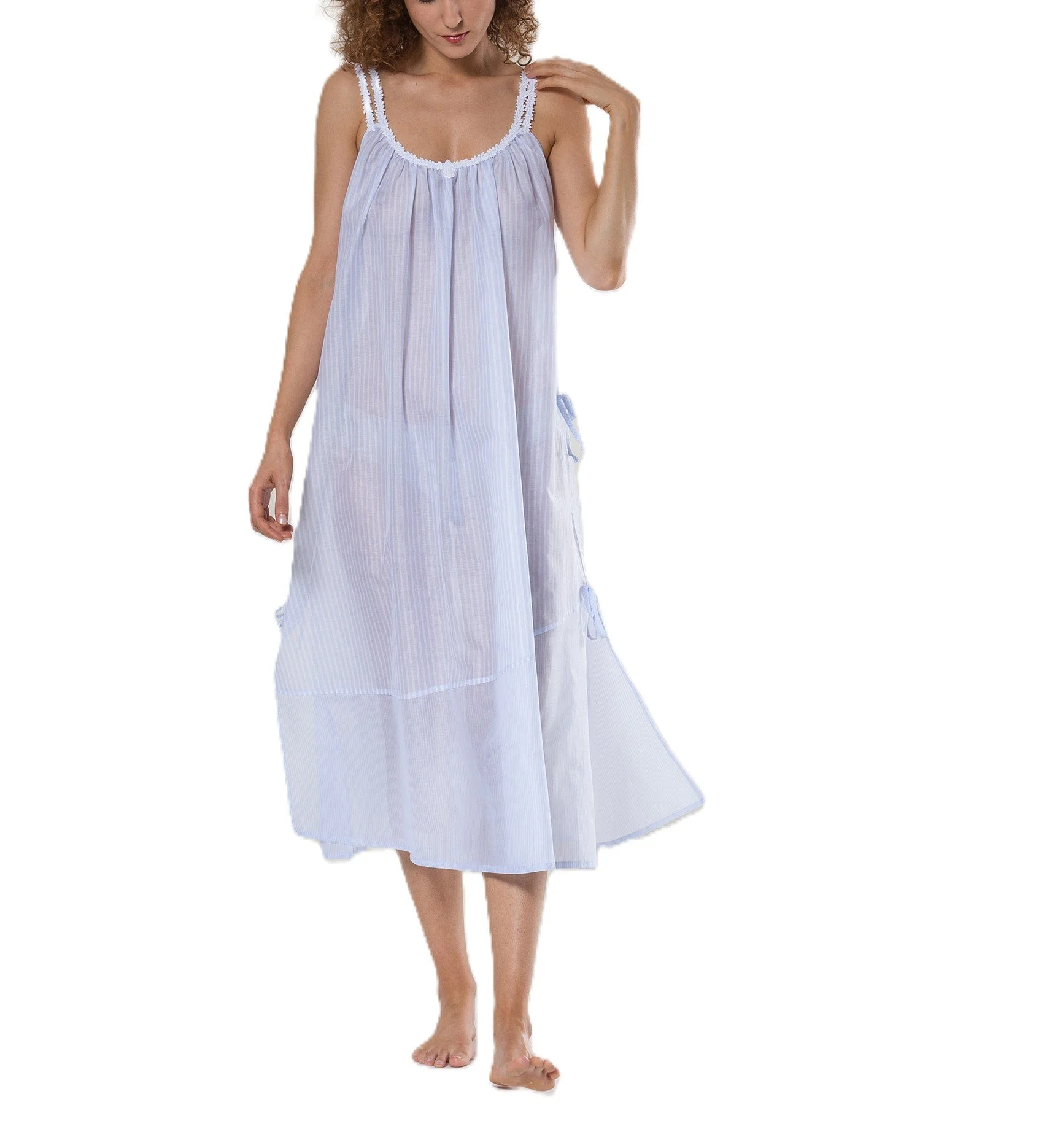 Celestine cotton batiste stripes long nightgown