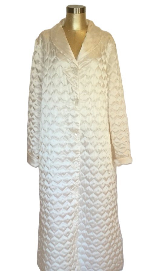 Quilted satin long button robe shawl collar
