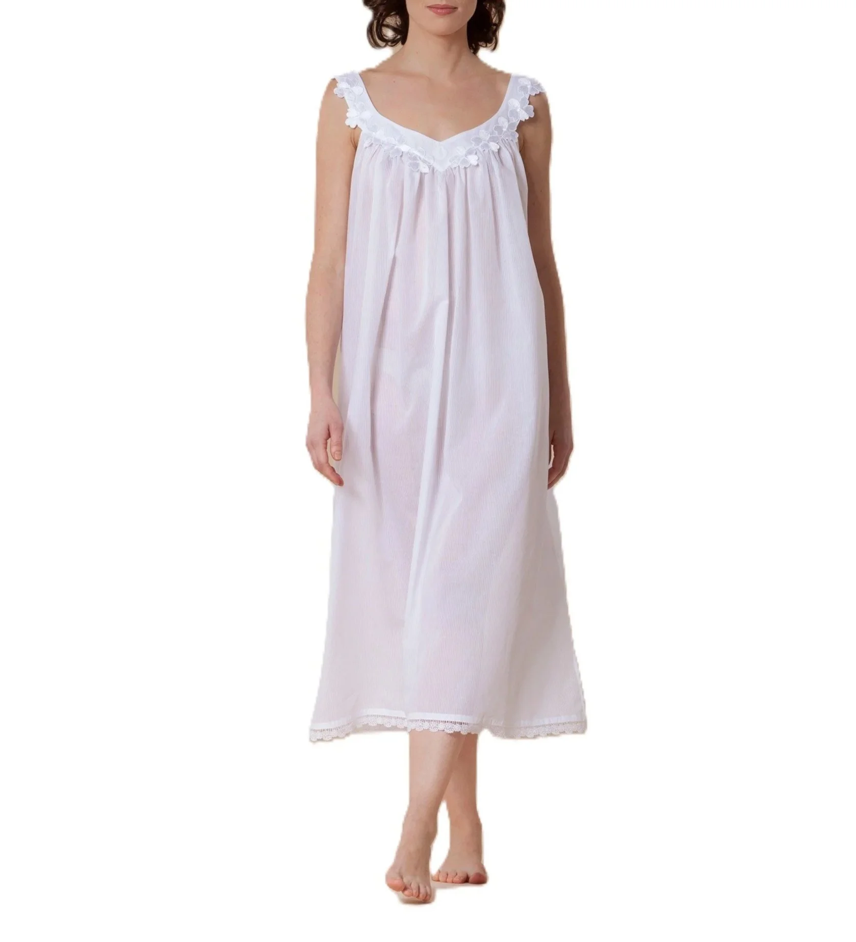 Celestine Swiss cotton shadow stripes long nightgown