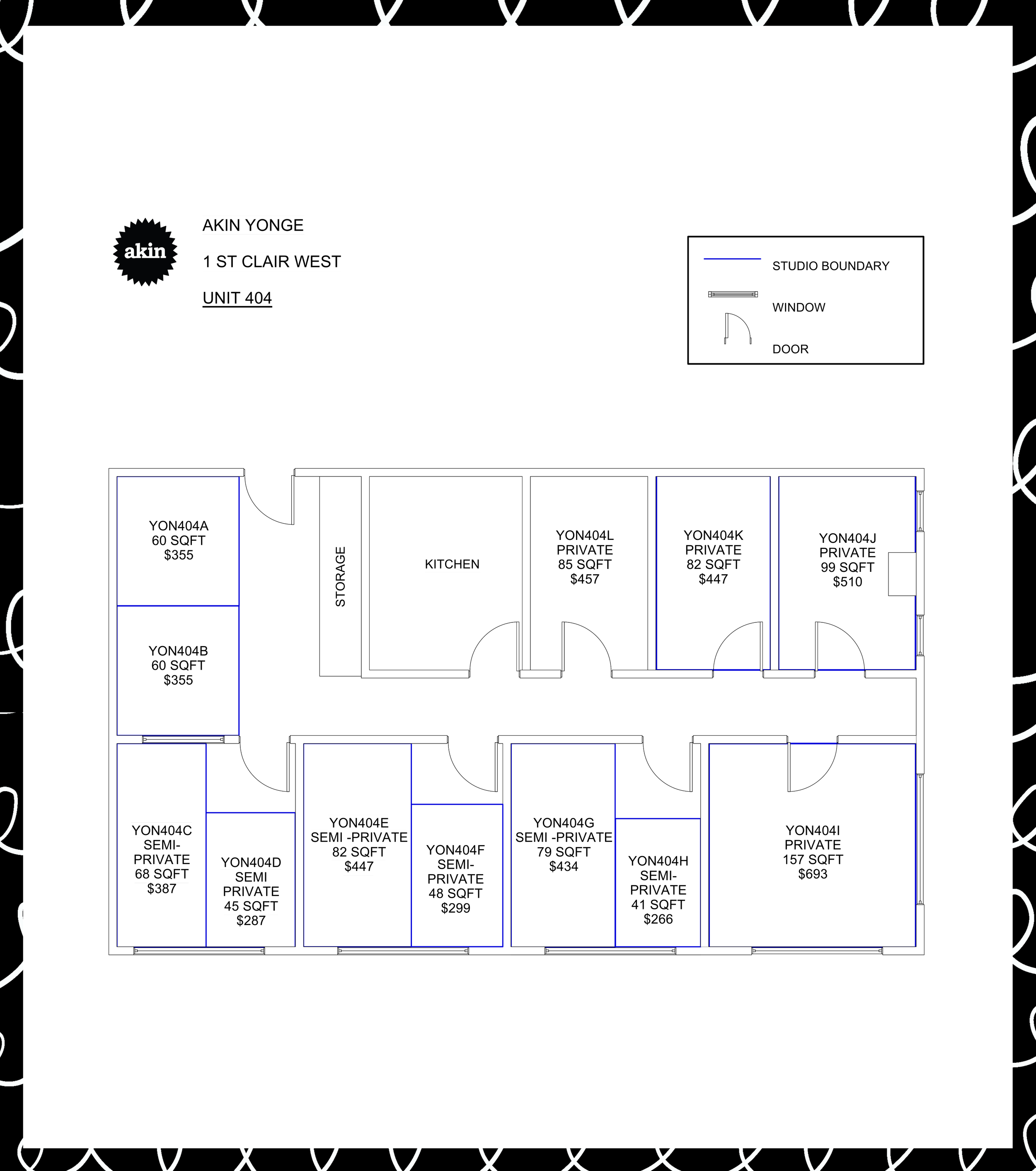 Floorplan Akin Art Studio for rent Toronto