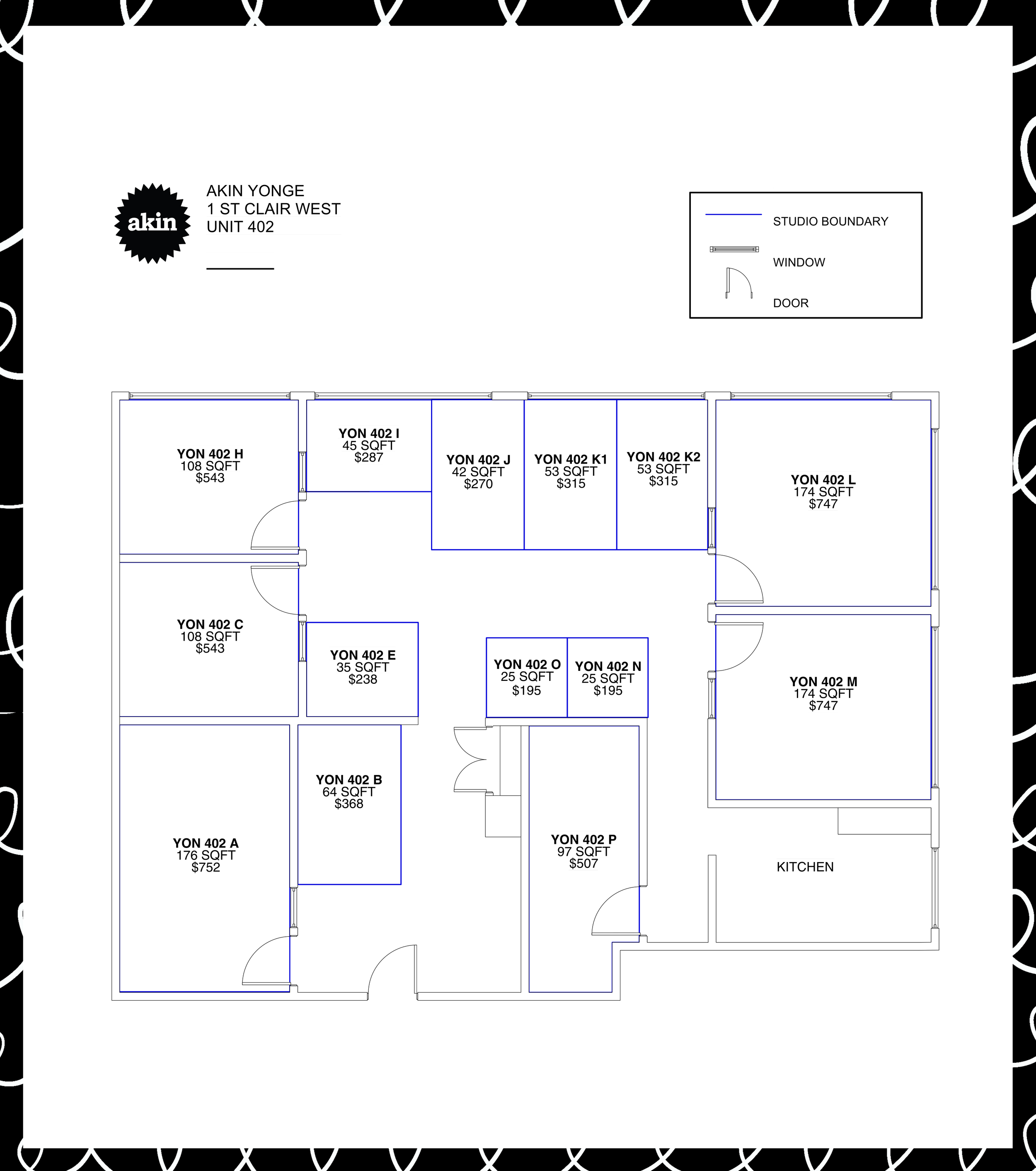 Floorplan Akin Art Studio for rent Toronto