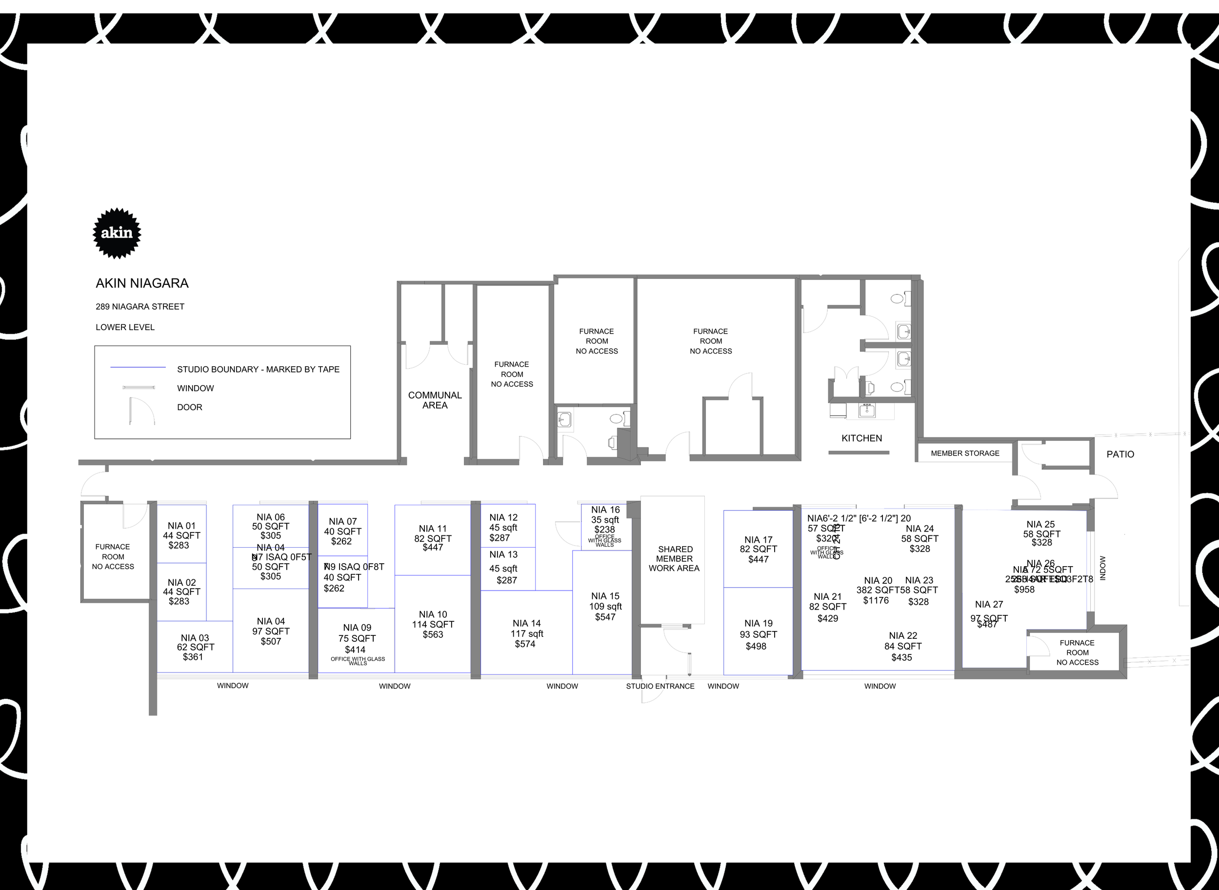 Floorplan Akin Art Studio for rent Toronto