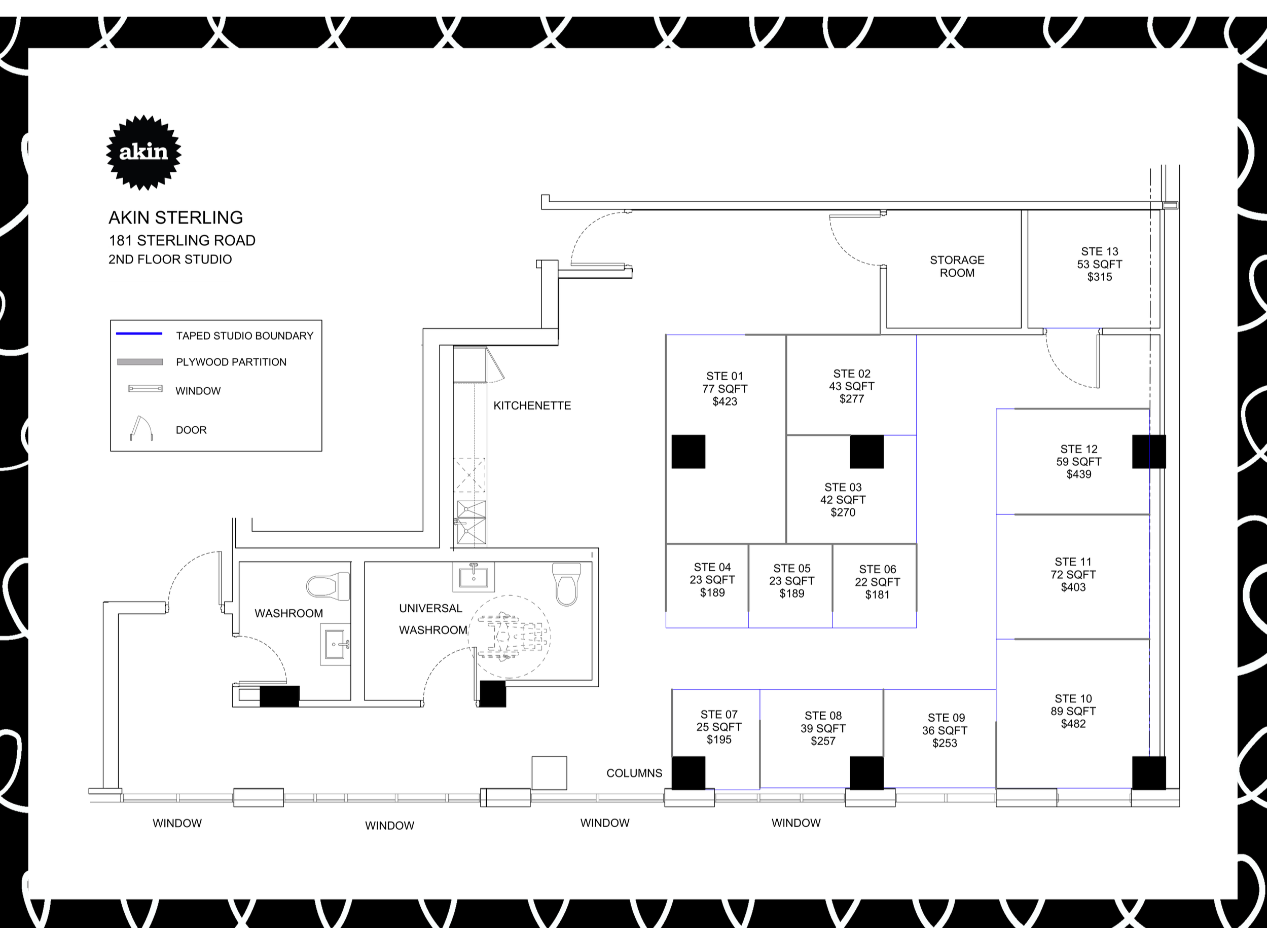 Floorplan Akin Art Studio for rent Toronto
