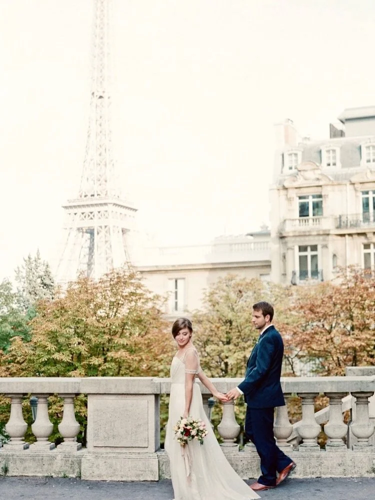 This vintage-inspired look was easy to travel with for elopement photos in Paris, published on a blog way back when. I made a champagne crinkle chiffon sheath gown with silver embroidered appliqu&eacute;, light and airy with a quiet nod to the geomet