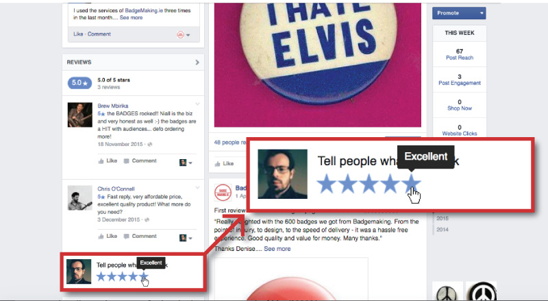 How to leave a review on the BadgeMaking.ie Facebook page.