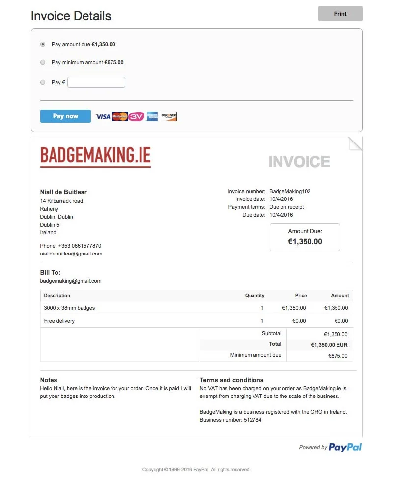 Clicking the link in the email brings you to your secure payment page.