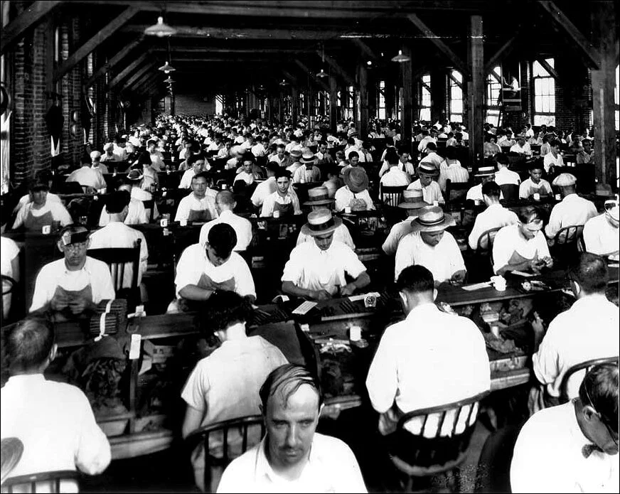 A cigar factory in Ybor City in the 1920’s.