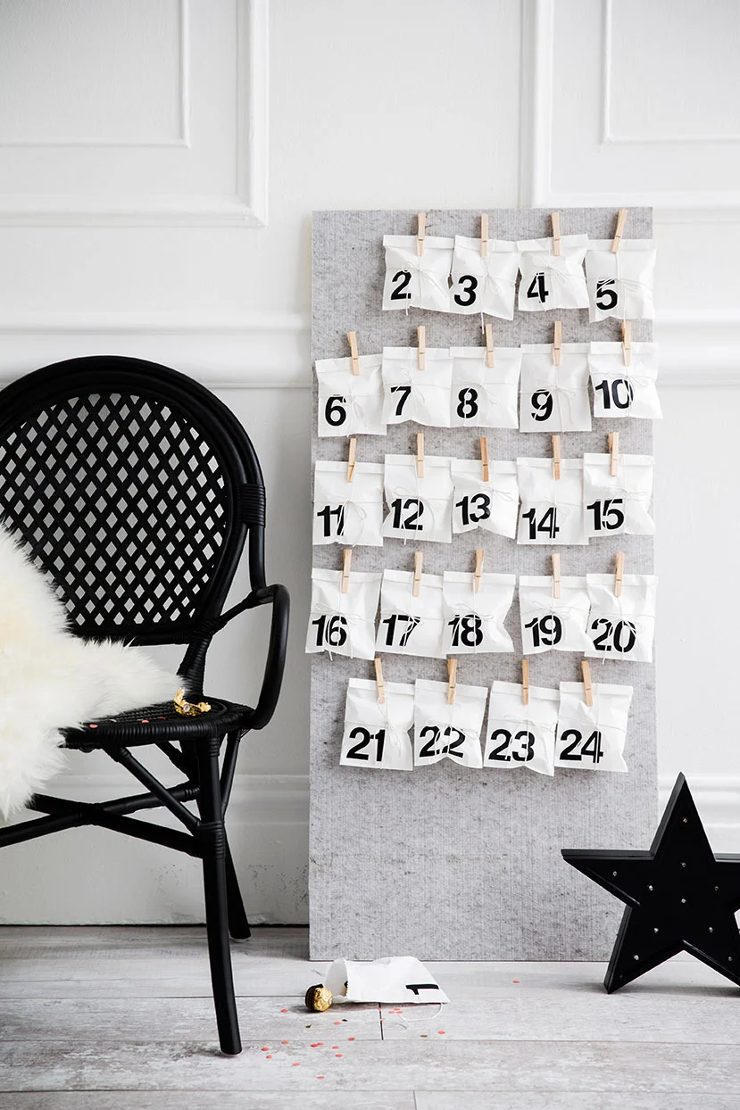 DIY Advent Calendar. Set Styling by Fiona Michelon, Photography Chris Warnes for Homes+ Magazine Dec 2015