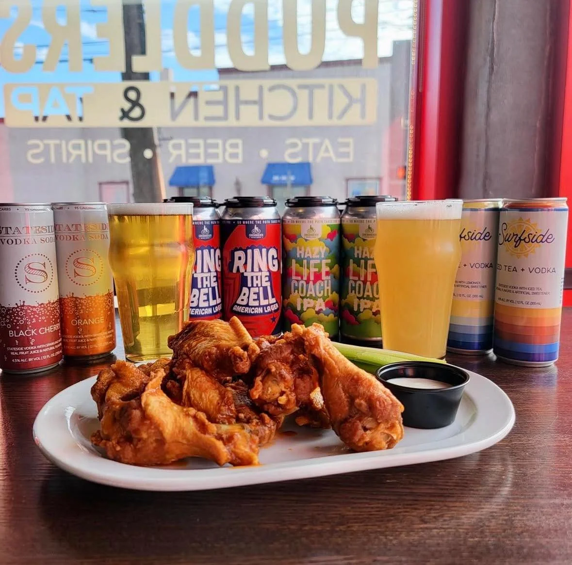 The Puddlers Kitchen &amp; Tap Happy Hour Special Lineup checking in! 

Every Monday- Friday from 4-6:00pm, enjoy:

🔔 $4 Ring the Bell drafts
🌟 $4 Life Coach drafts
🍗 1/2 priced wings
🥤 $6 Stateside vodka soda cans
🏄&zwj;♀️ $6 Surfsides

See you