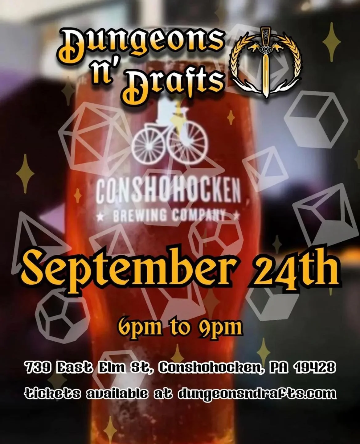 🎲 Roll the dice, raise a pint &mdash; it&rsquo;s time for another @dungeons.n.drafts.phl night! 

Join us at the Conshy Tap Room on 9/24 from 6&ndash;9 PM. All experience levels welcome. Tickets in bio! 🧙&zwj;♀️🍻
