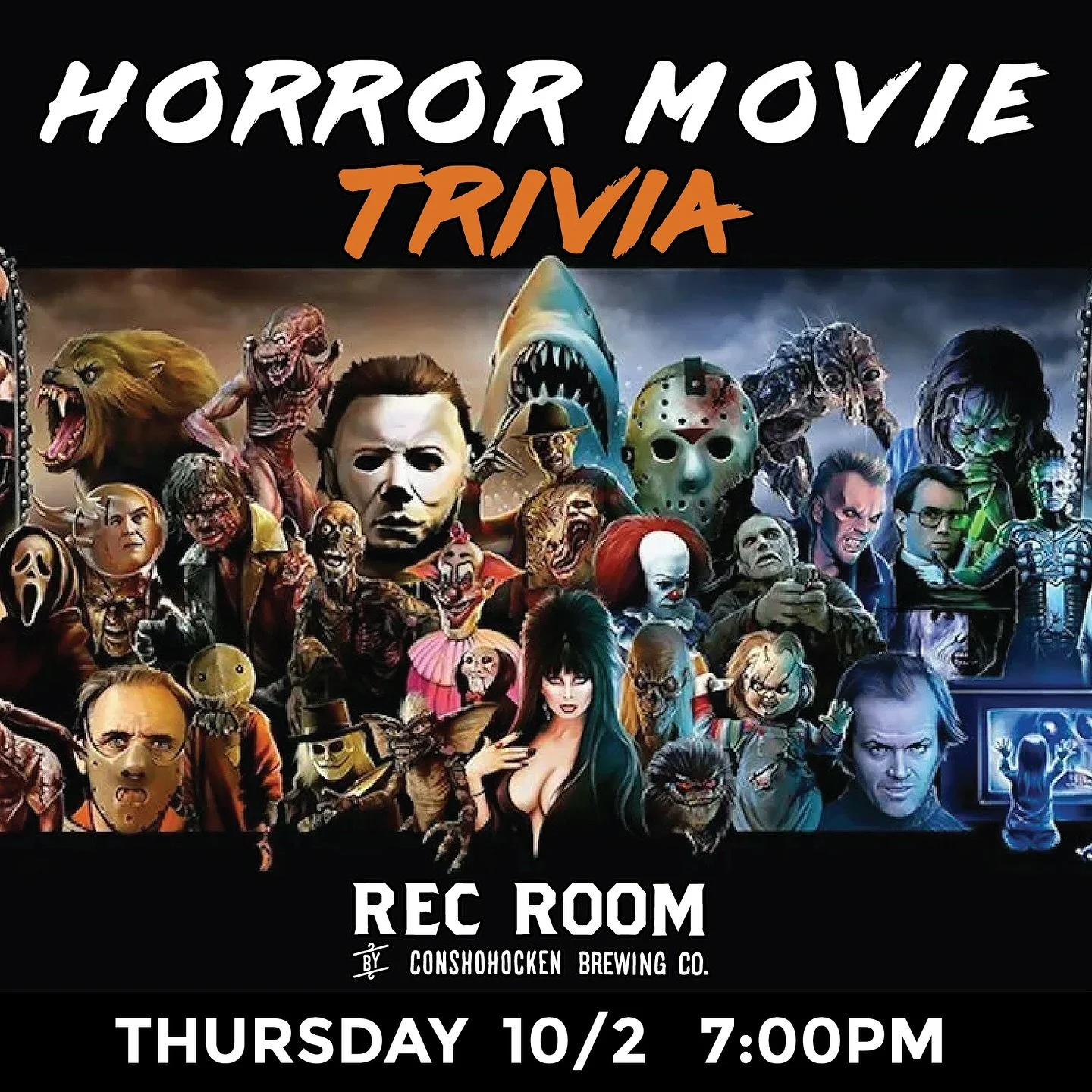 They all float at Rec Room this Thursday 🎈

𝑯𝒐𝒓𝒓𝒐𝒓 𝑴𝒐𝒗𝒊𝒆 𝑻𝒓𝒊𝒗𝒊𝒂, 10/2 at 7 PM. Bring your final girls, your scream queens, and your horror-buff friends for a night of thrills, chills, and prizes for the top teams. 🍻🔪 👻