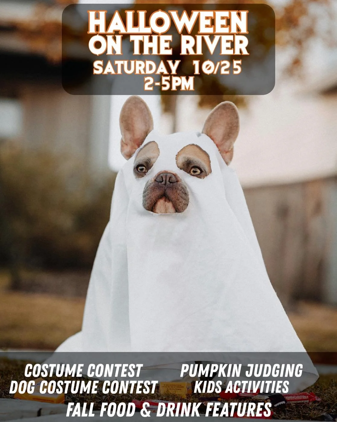 Halloween on the River at Puddlers Kitchen &amp; Tap! 🎃

Join us for a spooktacular time in the beer garden on Saturday, 10/25 from 2-5 PM for a family-friendly Halloween celebration:

👻 Costume Contest with prizes for the best-dressed human and pu