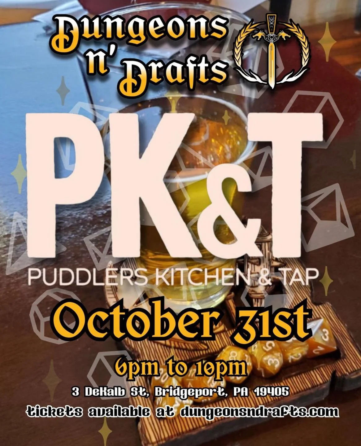 🎲 Halloween night at PK&amp;T gets a little&hellip; 𝖒𝖆𝖌𝖎𝖈𝖆𝖑.

Gather your party for @dungeons.n.drafts.phl &mdash; dice, drinks, and a night of adventure await.

🕯️ Friday, 10/31 &bull; 6:00 PM &bull; Link in bio to save your spot