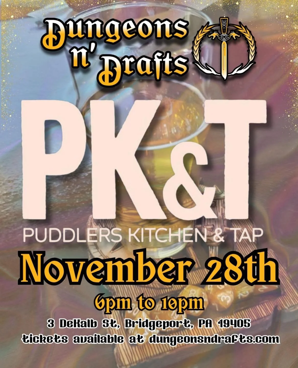 @dungeons.n.drafts.phl is back at PK&amp;T on 11/28! Beginners, veterans, and everyone in between &mdash; pull up a chair, grab a bite, and roll with us 🎲

Reserve your seat at the link in bio.