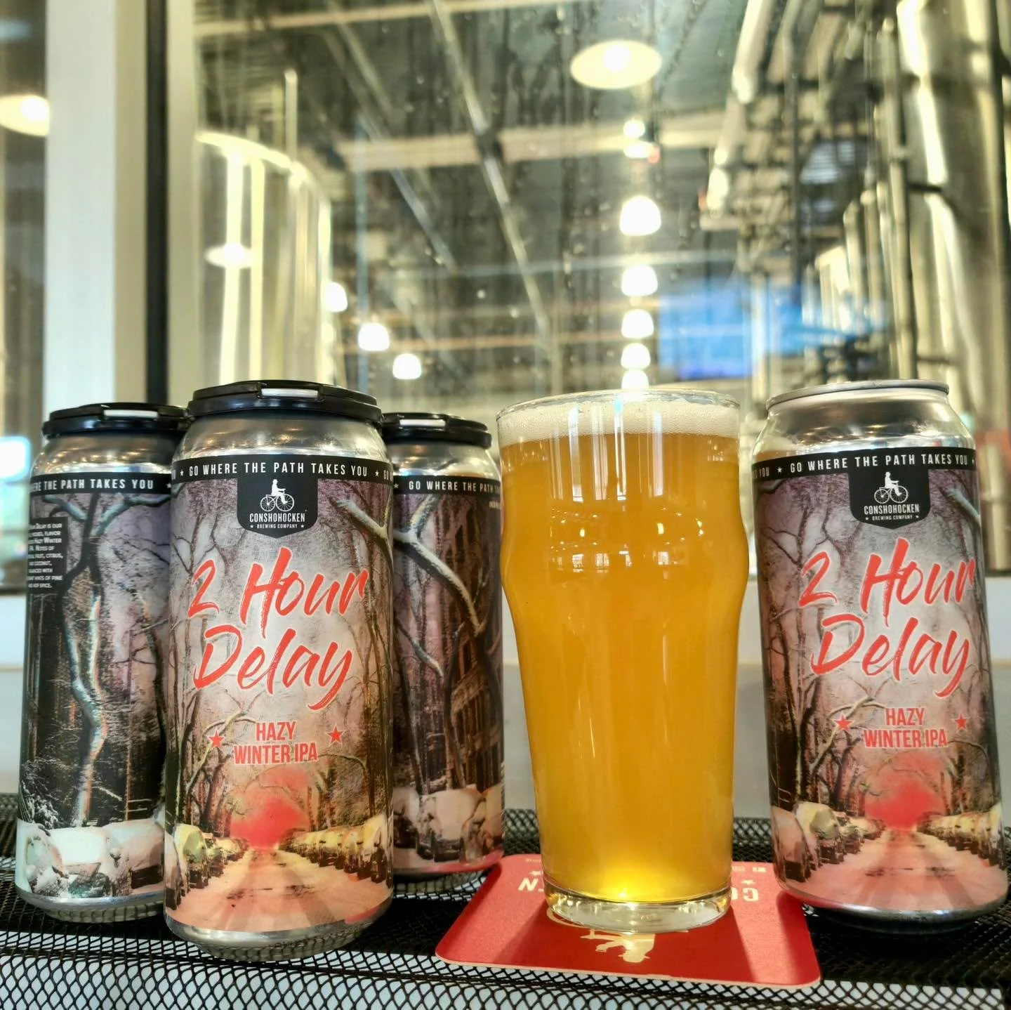 KOP, your winter hazy is here 🍻❄️ &mdash;2 Hpur Delay is available on draft and in 4-packs, stop by this weekend!