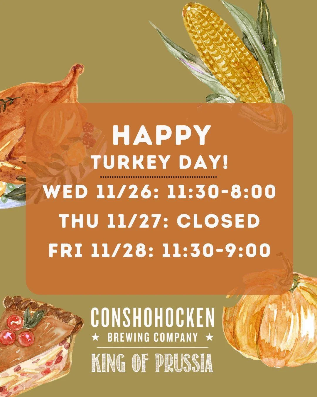 KOP Tap Room has you covered for all your before-and-after-Thanksgiving plans. We&rsquo;re closed on the holiday, but open the rest of the week 🦃🍻See you soon!