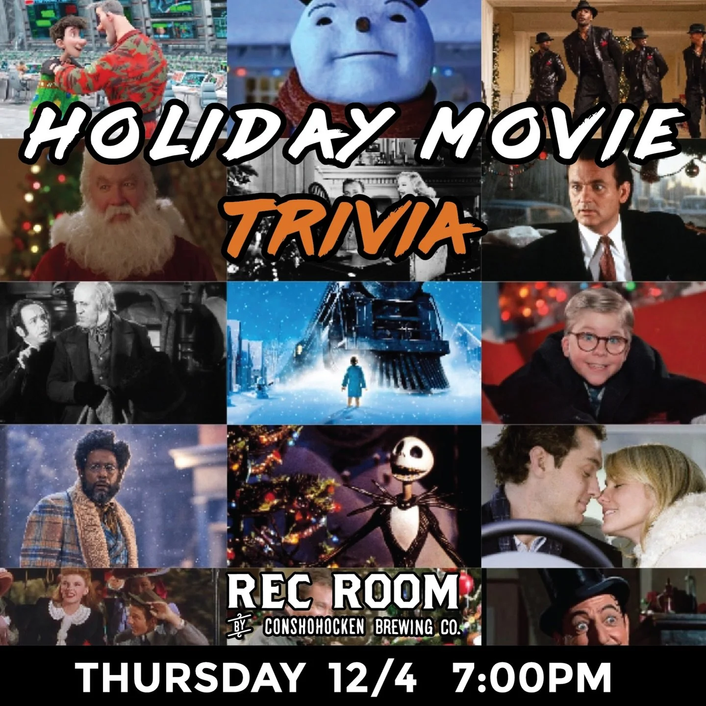 Son of a Nutcracker! Holiday Movie Trivia hits Rec Room this Thursday, 12/4 🎄

Expect all your favorites&mdash;Home Alone, Elf, The Grinch, Polar Express, and even a little Die Hard.... maybe.

Free to play + prizes. Come get jolly with us!