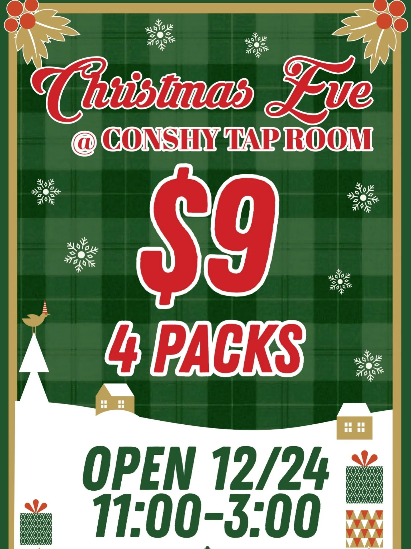Waiting til the last minute? Don&rsquo;t worry, we&rsquo;ve got you 🙌 

The Conshy Tap Room is open Christmas Eve, 11&ndash;3 for all your beer, merch, and gift card needs. And as a holiday bonus ALL 4-packs will be $9!!🎄🍻

Swing by, stock up, and