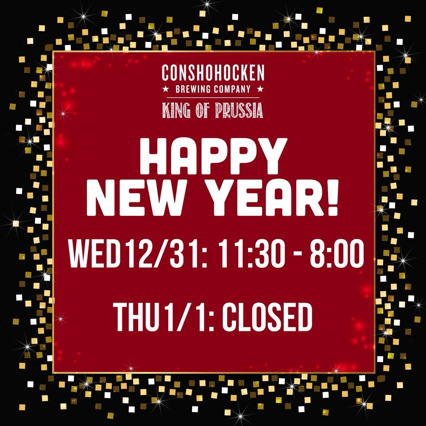 Start your New Year&rsquo;s Eve at the KOP Tap Room 🍻 Join us 11:30 AM&ndash;8 PM for drinks, food and good vibes. 

We&rsquo;re closed New Year&rsquo;s Day but will be back at it Friday, Jan 2nd! 🎉