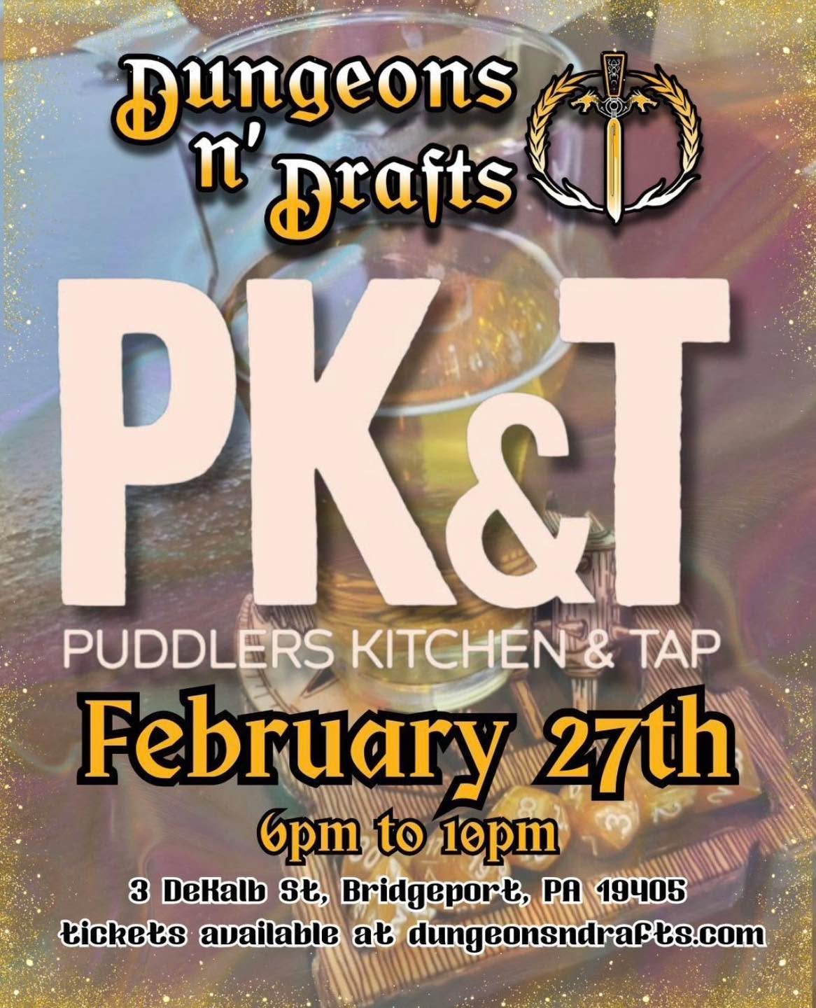 ⚔️🍺 @dungeons.n.drafts.phl is back at Puddlers Kitchen &amp; Tap!

Join us Thursday, February 27th from 6&ndash;10PM for a night of tabletop adventure, great food, and plenty of drinks. Whether you&rsquo;re a seasoned D&amp;D player or just curious 