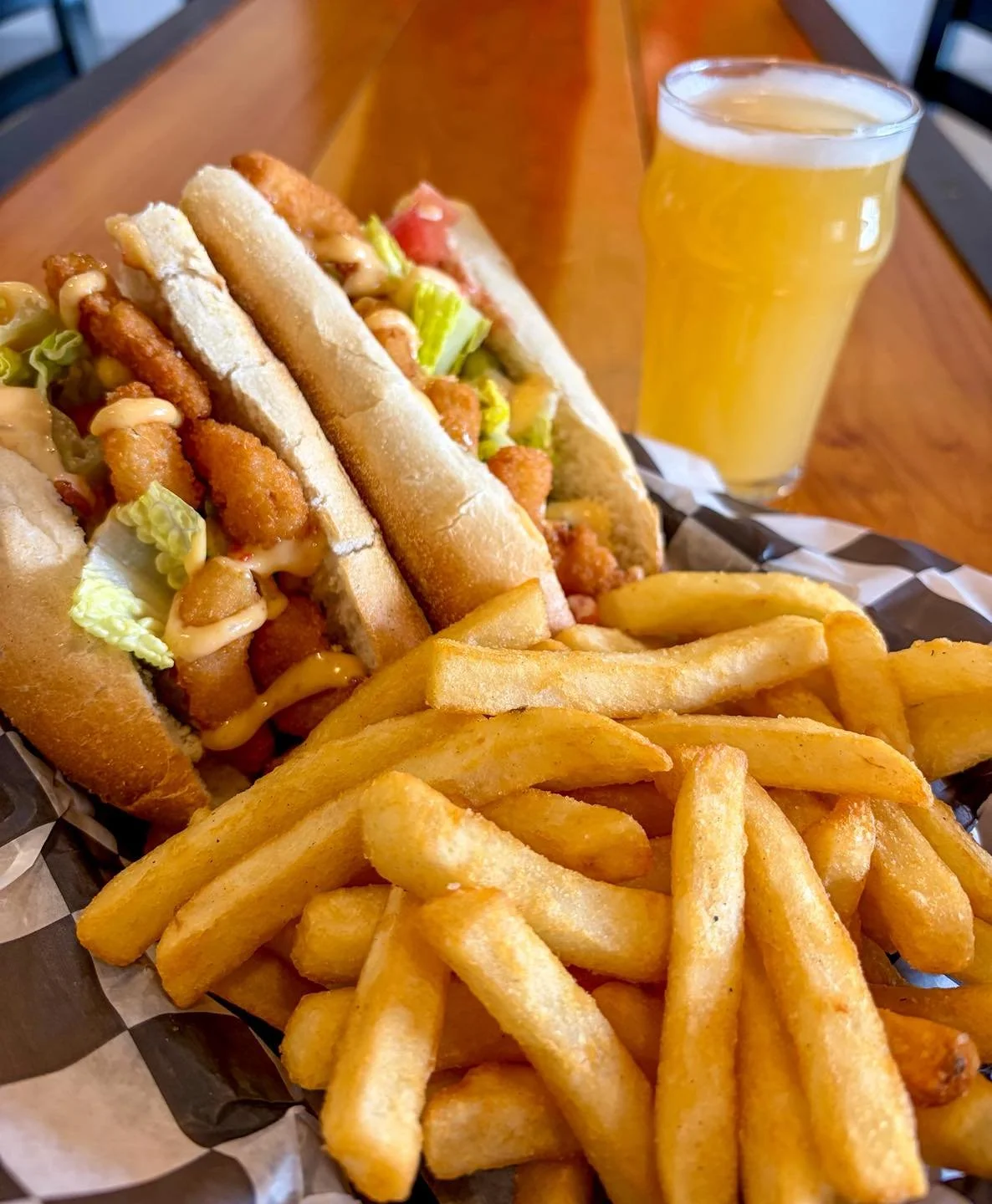 Golden fried shrimp, sweet chili aioli, and all the right toppings. Our Shrimp Po&rsquo; Boy does not mess around.

And Mangolorian Mango Hazy IPA is now pouring &mdash; a brand new small batch, draft-only, and exclusive to KOP Tap Room. 

See you so