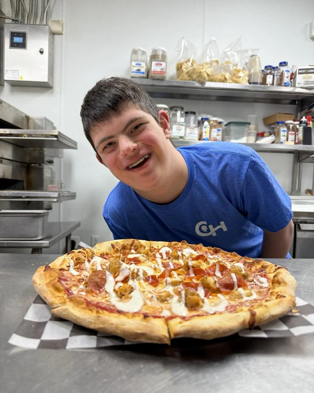 April is KOP Cares Month and that means all month long, every pizza ordered helps support CHOP KOP.

To kick things off, our friend Porter stopped by and created Porter&rsquo;s Pie: mozzarella, crispy chicken fingers, pepperoni, and your choice of bu