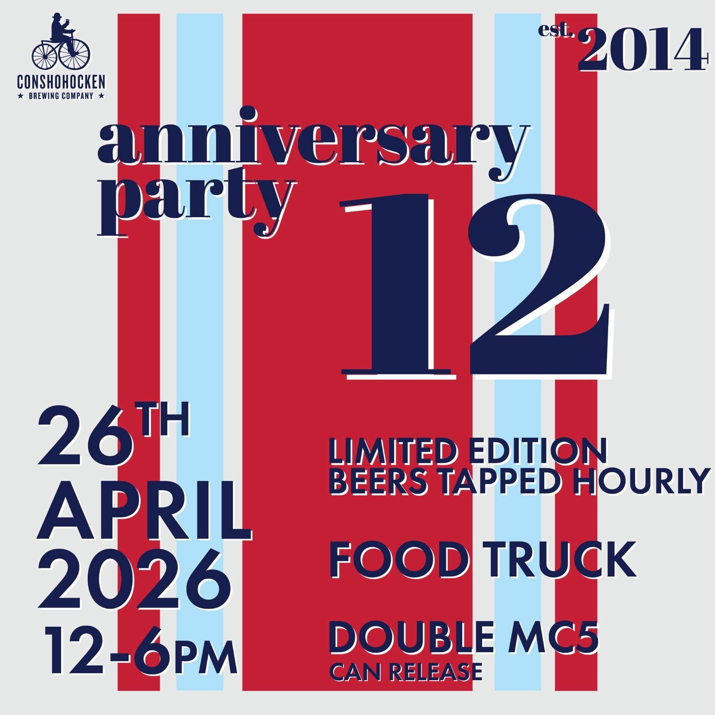 We&rsquo;re turning 12 and celebrating where it all started at our OG Conshy location! 🎉

Sunday, April 26 from 12&ndash;6pm

We&rsquo;ll have limited edition beers tapping every hour, Double MC5 cans dropping, a food truck, and plenty of reasons to