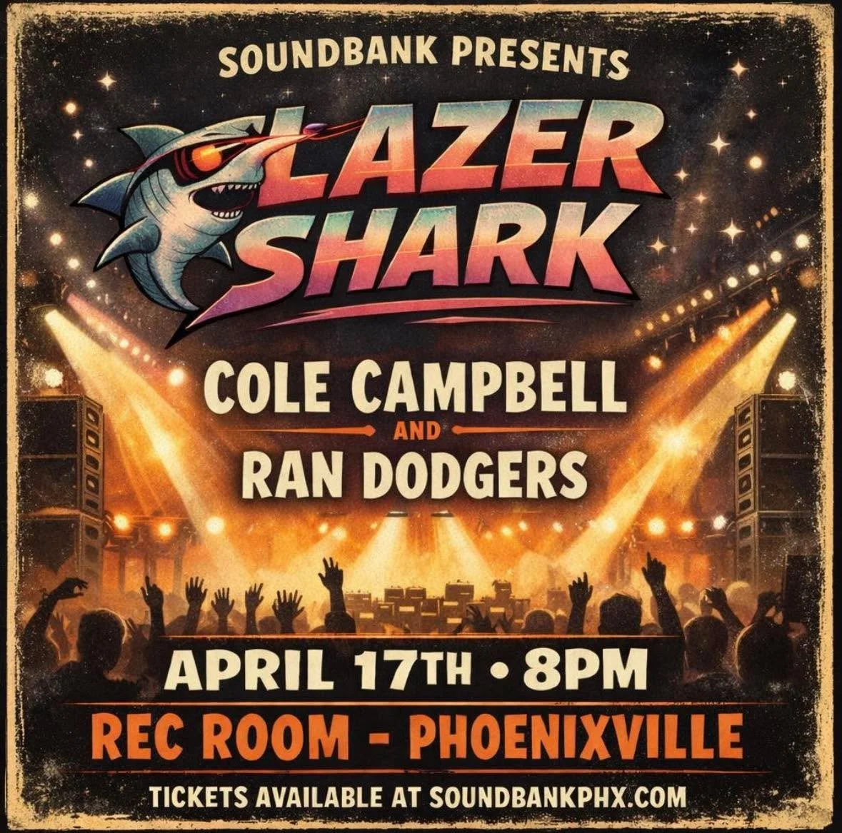 @soundbankpresents Lazer Shark upstairs at Rec Room tonight 🎶

@lazersharkband brings the indie rock energy, with sets from @thecolecampbellmusic and @randodgers_music kicking off the night.

Doors open at 7PM and music starts at 8PM. All ages are w