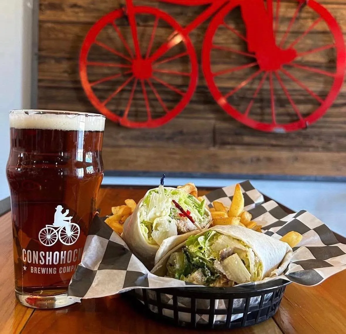 It&rsquo;s a wrap! Our signature Chicken Caesar Wrap&mdash;loaded with crisp romaine, grilled chicken, and creamy Caesar dressing&mdash;served with a side of sea-salted fries. 🍟

Perfect for lunch, dinner, dine-in or takeout. Grab one today! 🍻