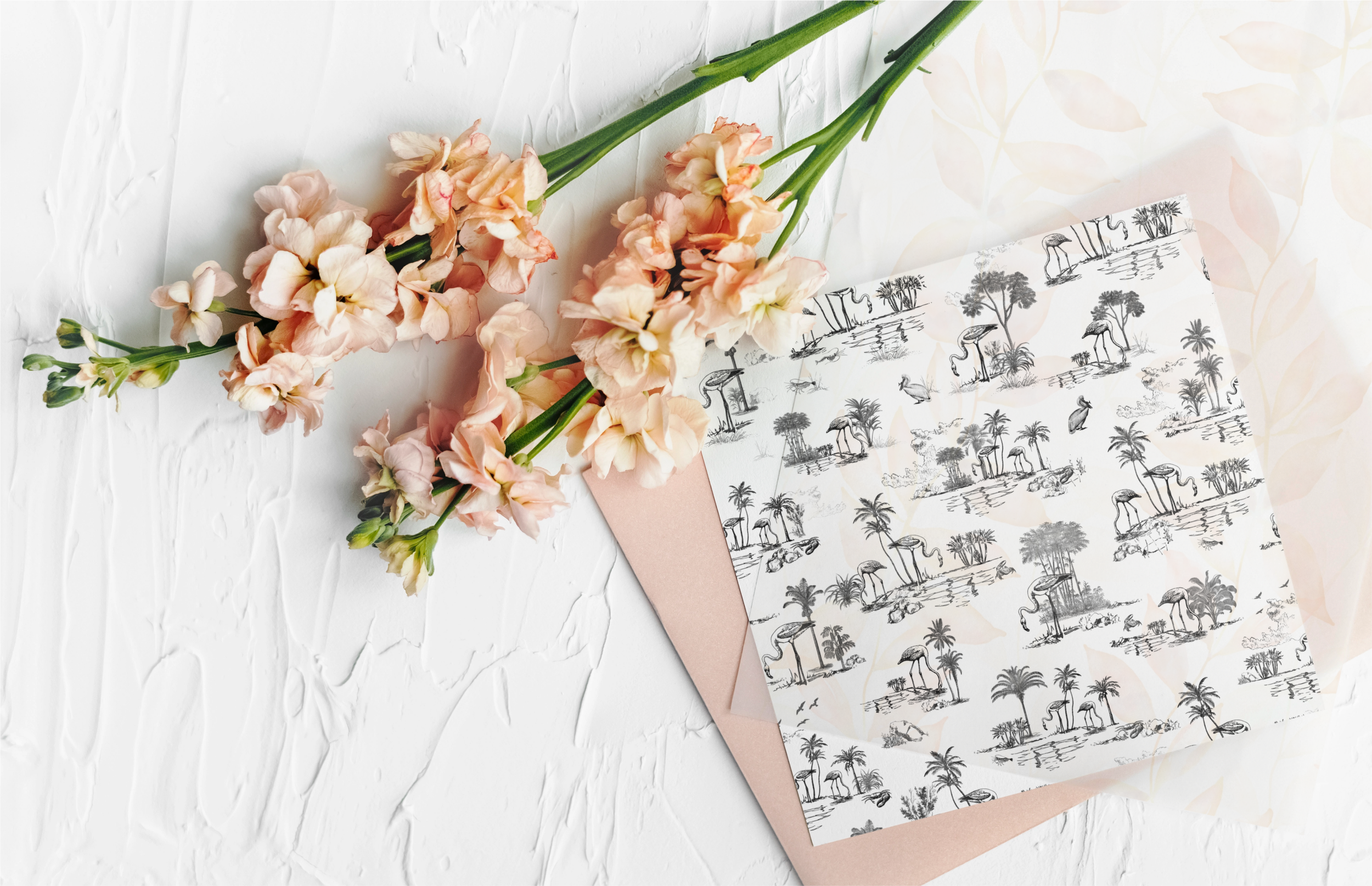 Unveil the Elegance of the Flamingo Toile de Jouy Pattern Set