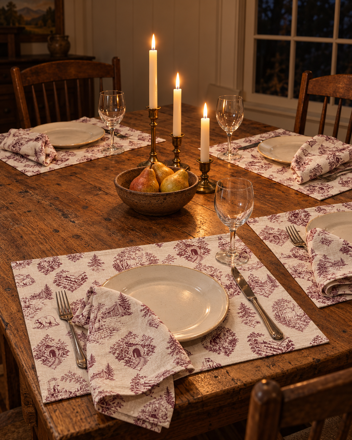 Appalachian Folklore Toile – Candlelit Mountain Cottage Tablescape | Hughes Studio