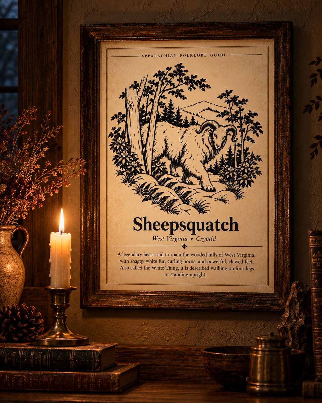 Sheepsquatch of West Virginia | Appalachian Folklore Illustrated Art by Hughes Studio