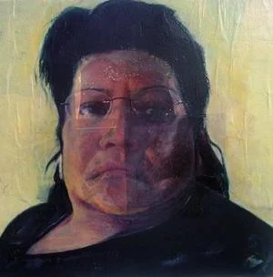 ROSARIO. Collage and Oil on canvas. 25 x 25 inches.