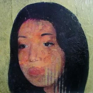 ILEANA. Collage and Oil on canvas. 25 x 25 inches.