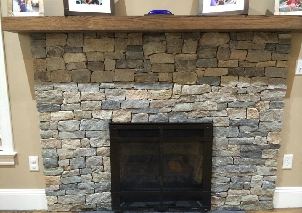 Stacked Stone Veneer Fireplace