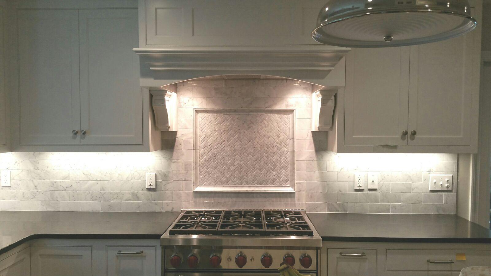  Marble backsplash with picture frame in Sherborn 