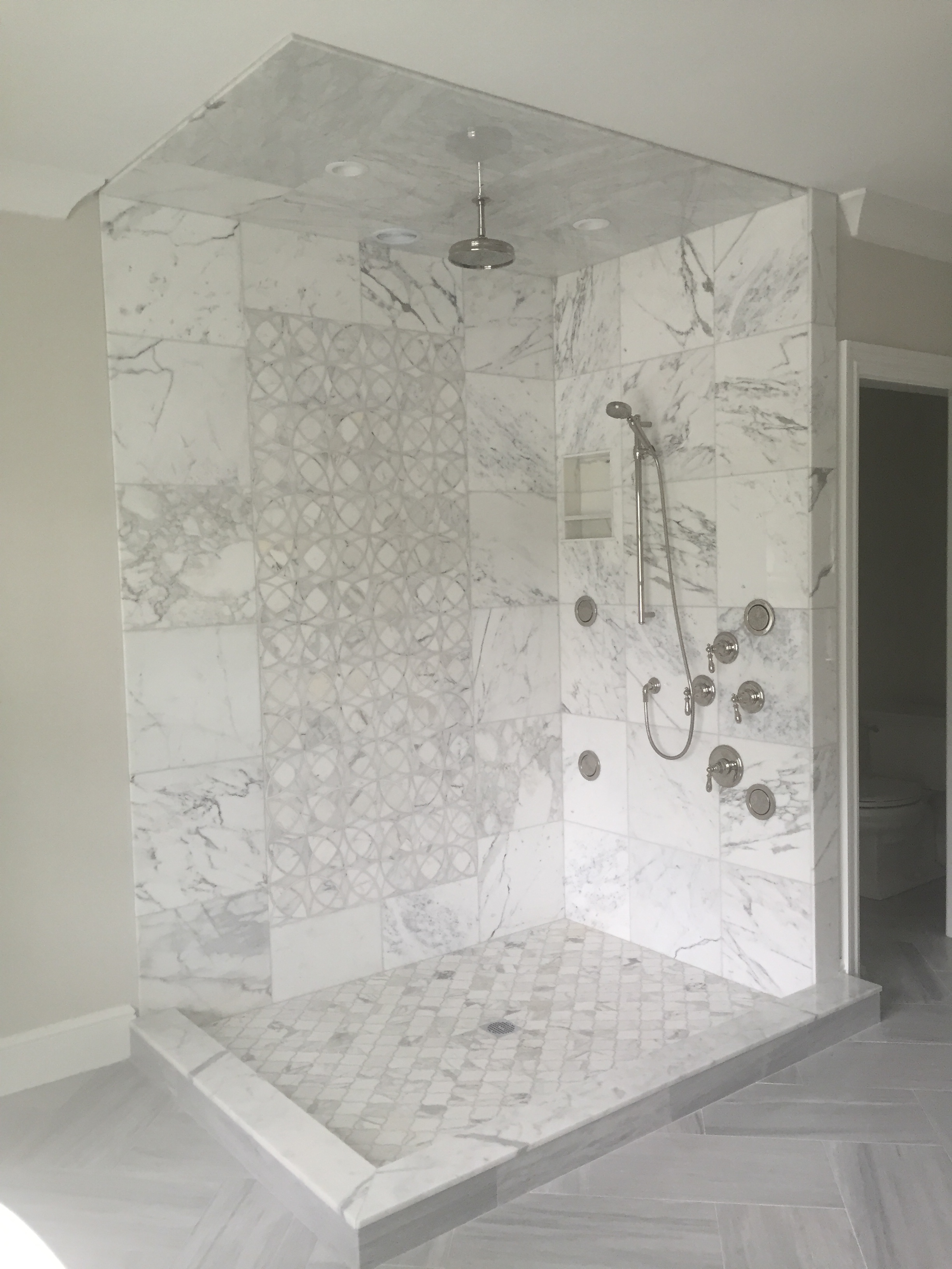  Marble Shower with Mosaic insert 