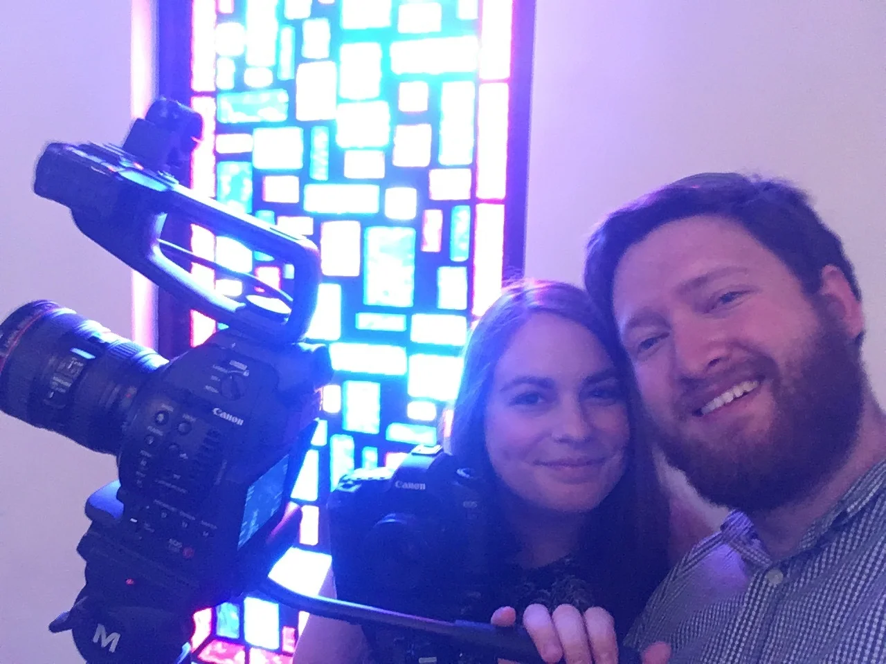 Behind the scenes photo of us at this beautiful church!