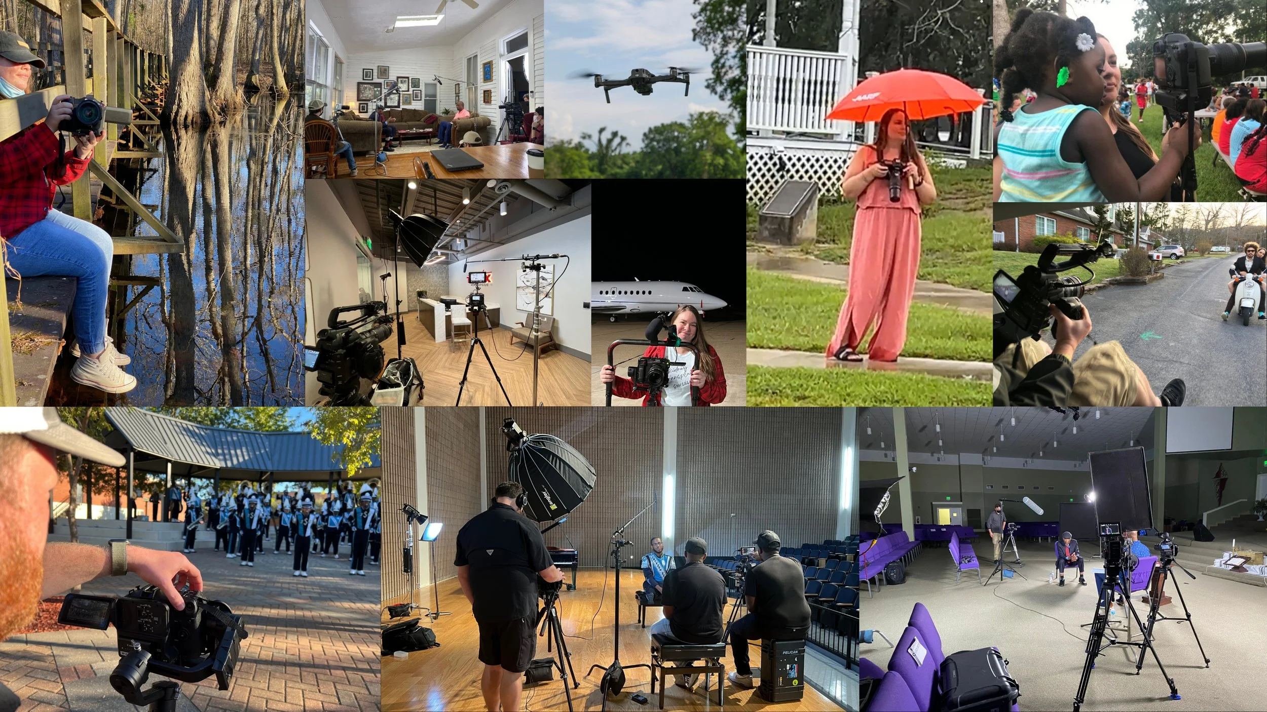 Behind the scenes of Pioneer in action: flying the drone, filming in the rain, in a swamp, with civil rights heroes, on tarmacs, with the Jackson State Sonic boom band, in big offices and small community events
