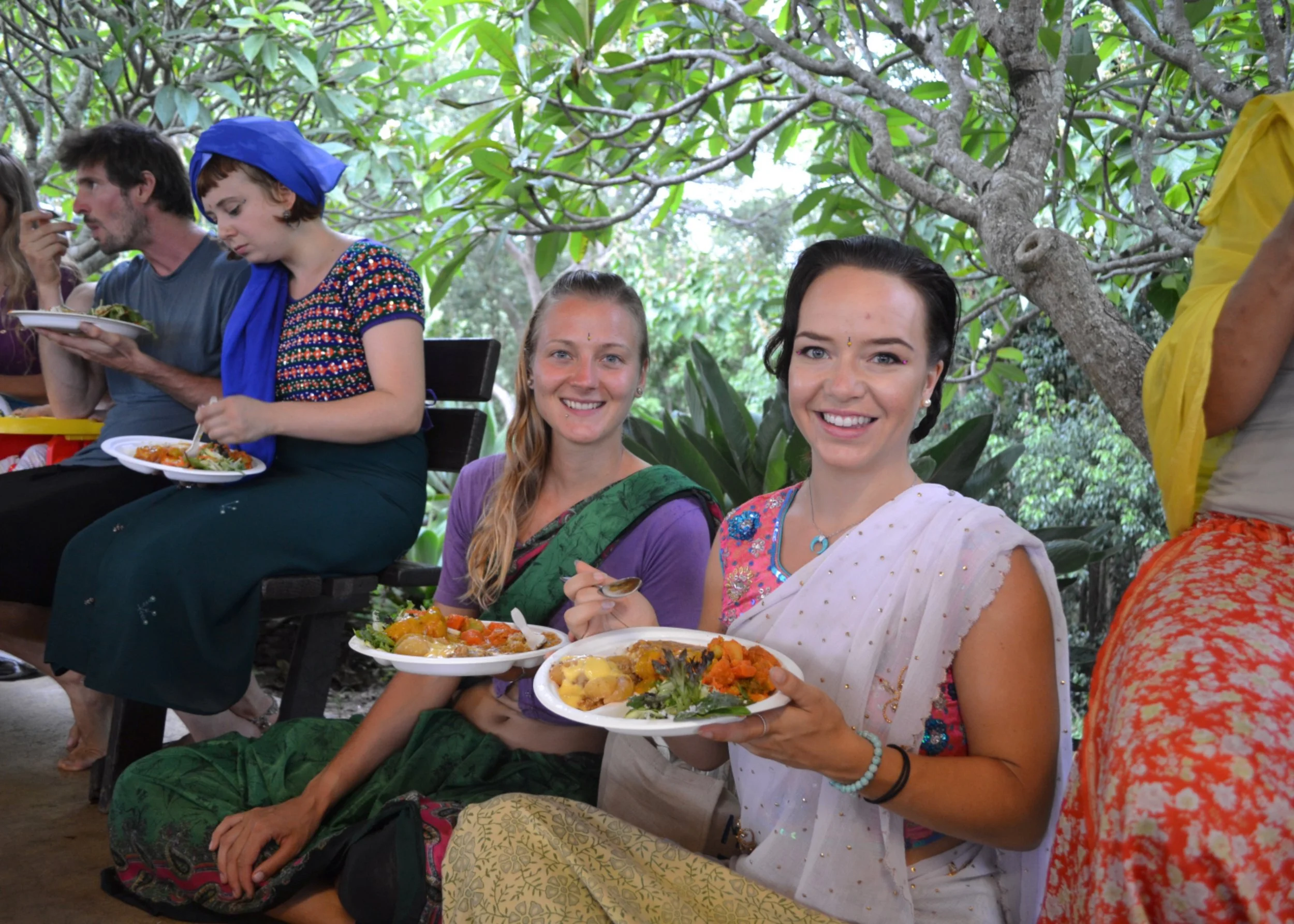 Aline and I are enjoying our last Sunday feast at the temple as YTTs. At the Krishna Village you can borrow saris to dress up, and yes it's as fun as it sounds! 